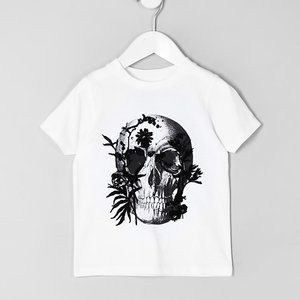 River Island Toddler Boys White Skull Print Short Sleeve T-Shirt, 12-18M